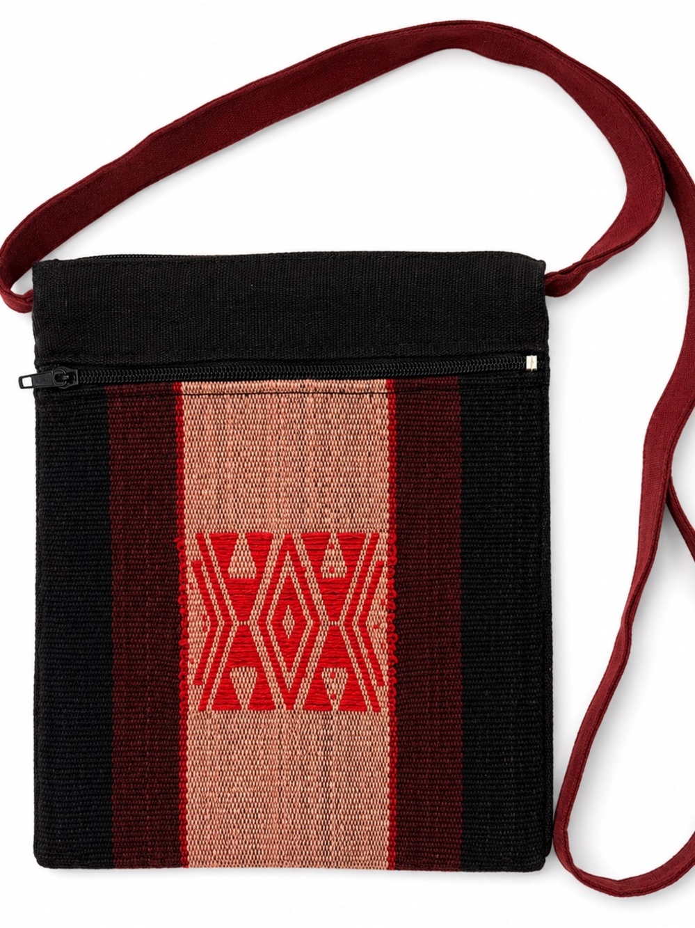 Handmade Boho Woven Crossbody Bag Red Black Aztec Southwestern Shoulder Purse